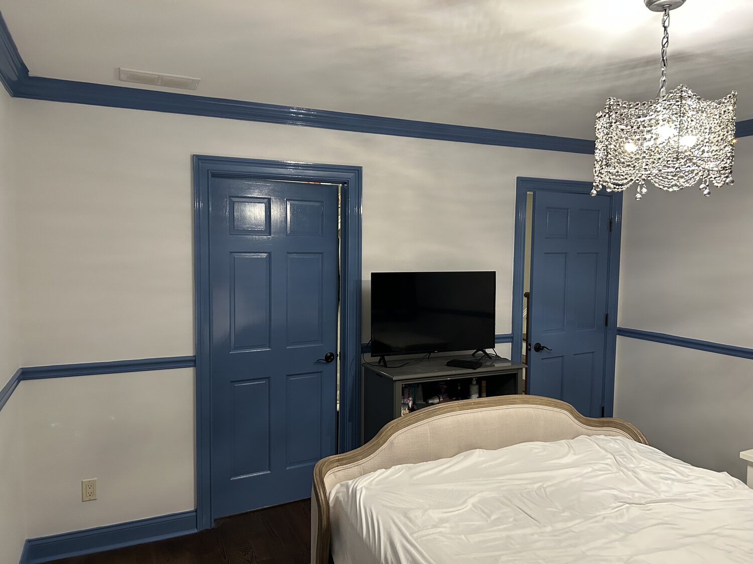 Interior doors and trim repainted deep navy